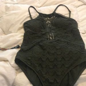 Becca olive green crochet one piece